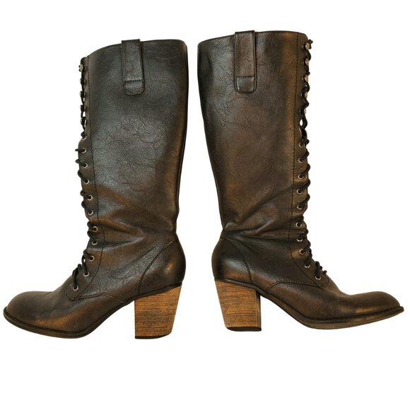 "Crown Vintage" Knee High Lace-Up/Zip-Up Black Faux Leather Boot Size 7.5M - Picture 6 of 11